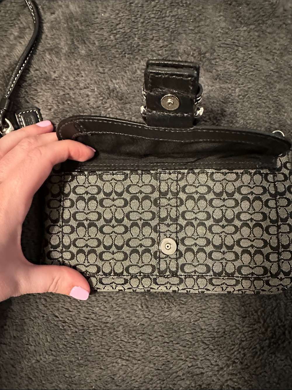 Coach Black and Gray Signature Jacquard Wristlet with Buckle - Picture 3 of 7